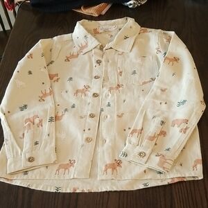 Little Earthling Beige Animal Print Button Down Shirt. Size 5T